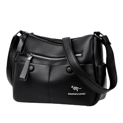 Interior of PU leather shoulder bag with multiple compartments