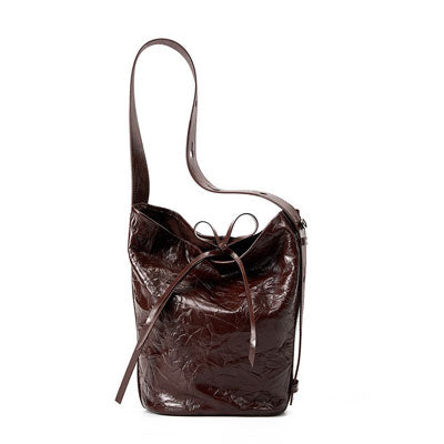 Brown leather bucket bag