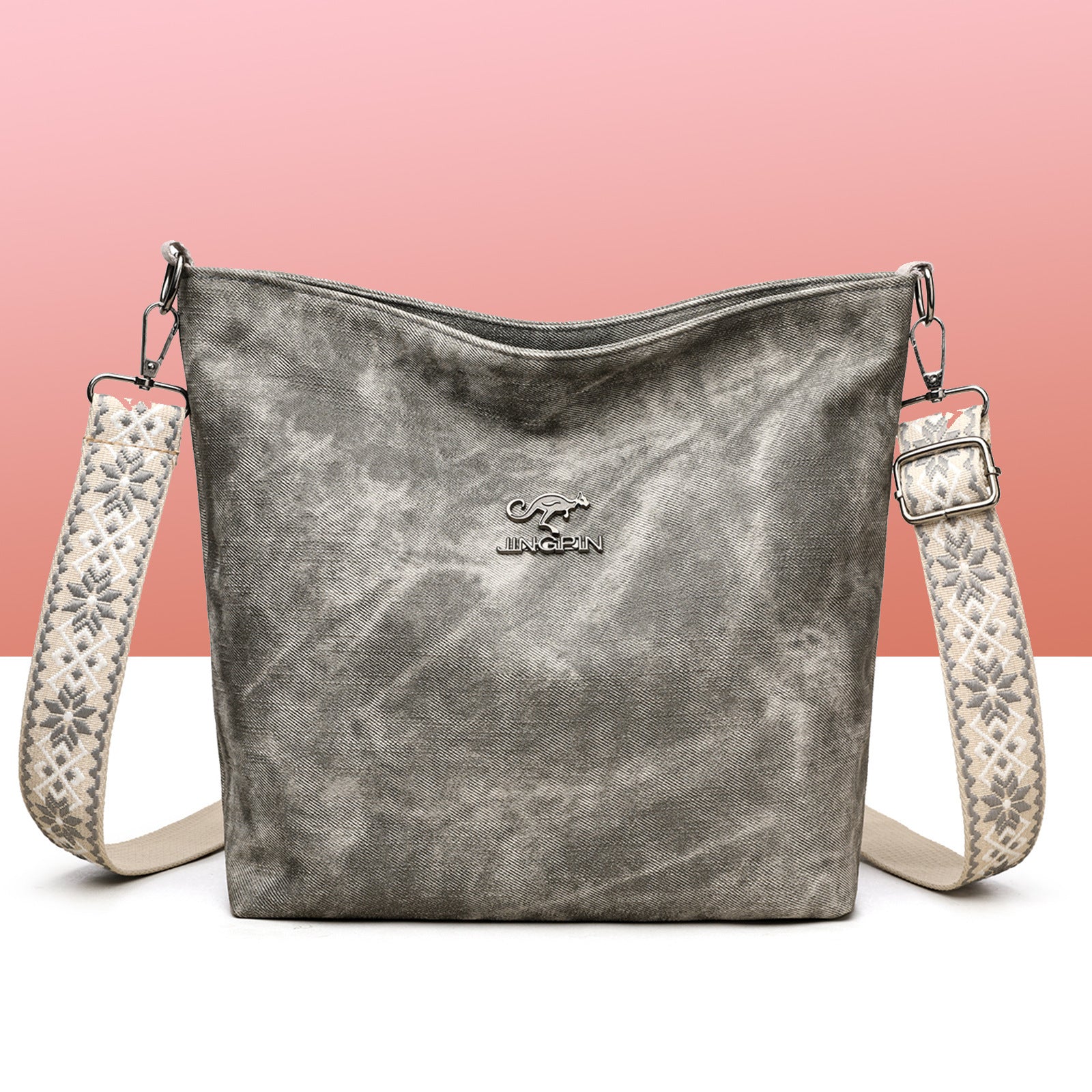  Interior view of large PU leather shoulder bag with polyester lining