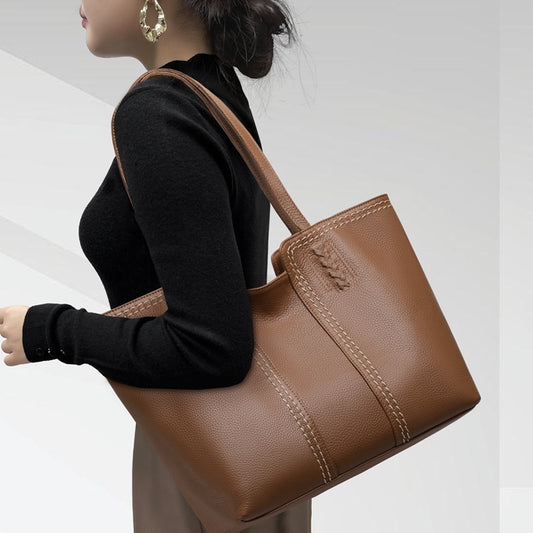 Khaki soft cowhide tote with slit pocket design