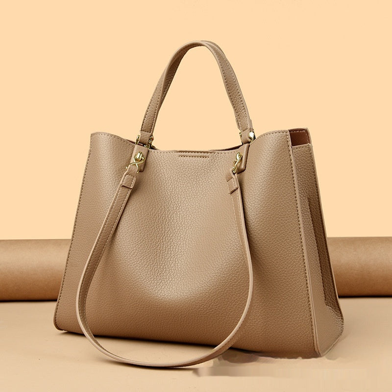 Women’s khaki PU leather tote fashion messenger bag