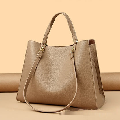 Women’s khaki PU leather tote fashion messenger bag