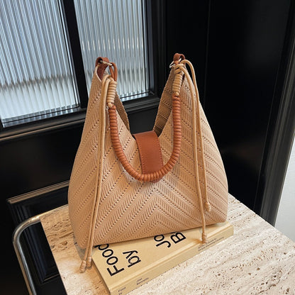 Khaki large capacity commuter shoulder tote in nylon