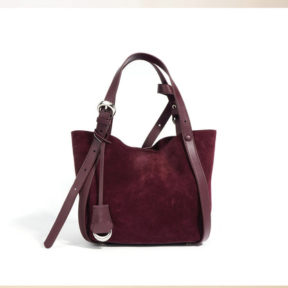 High-capacity cowhide bag in burgundy