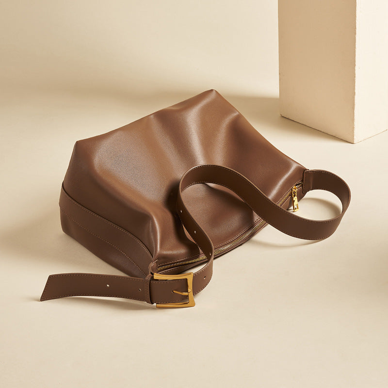 Milky white leather tote with large capacity