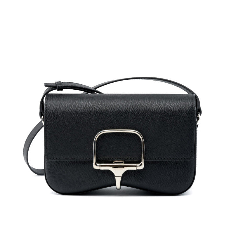 Interior of leather crossbody bag with compartments