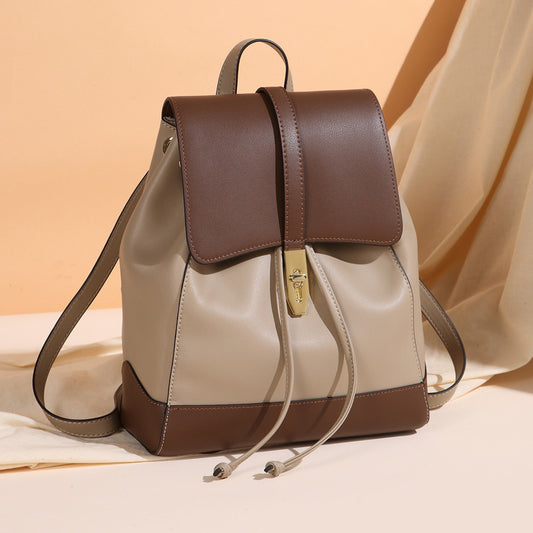 Women's khaki leather backpack with tassel