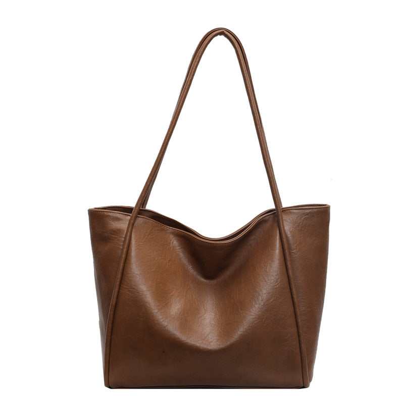 Light brown PU leather shoulder tote for women’s daily commute
