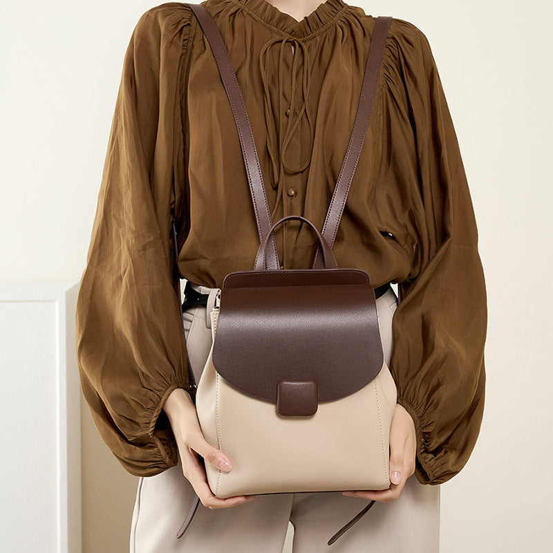 Anti-theft design small cowhide leather backpack
