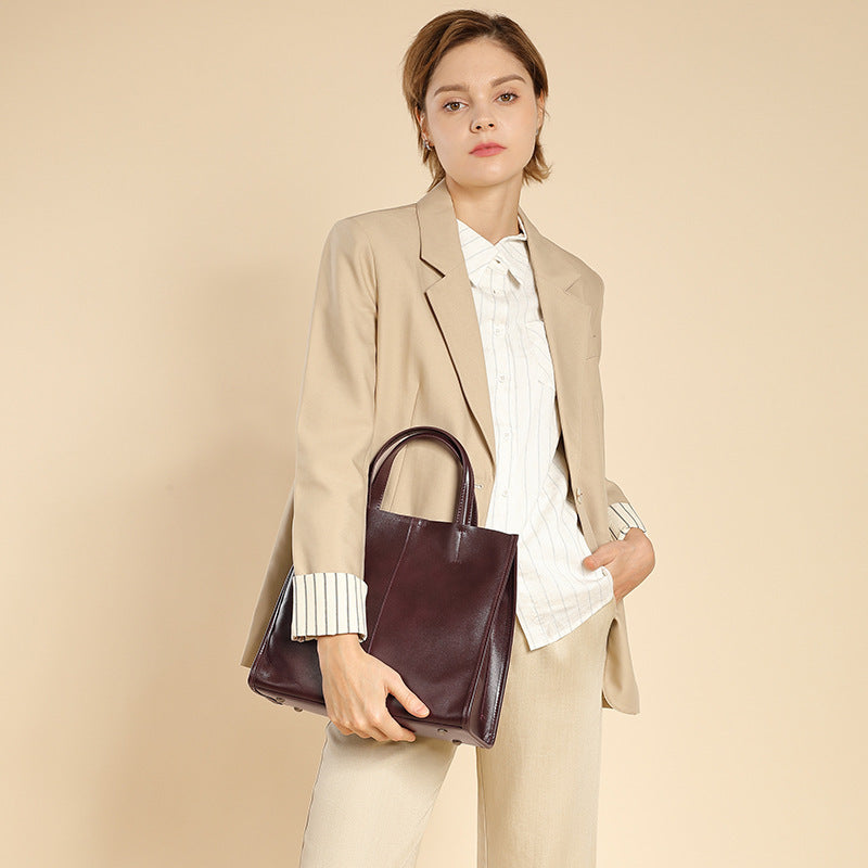Apricot vintage cowhide leather handbag for women