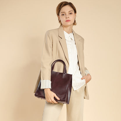 Apricot vintage cowhide leather handbag for women