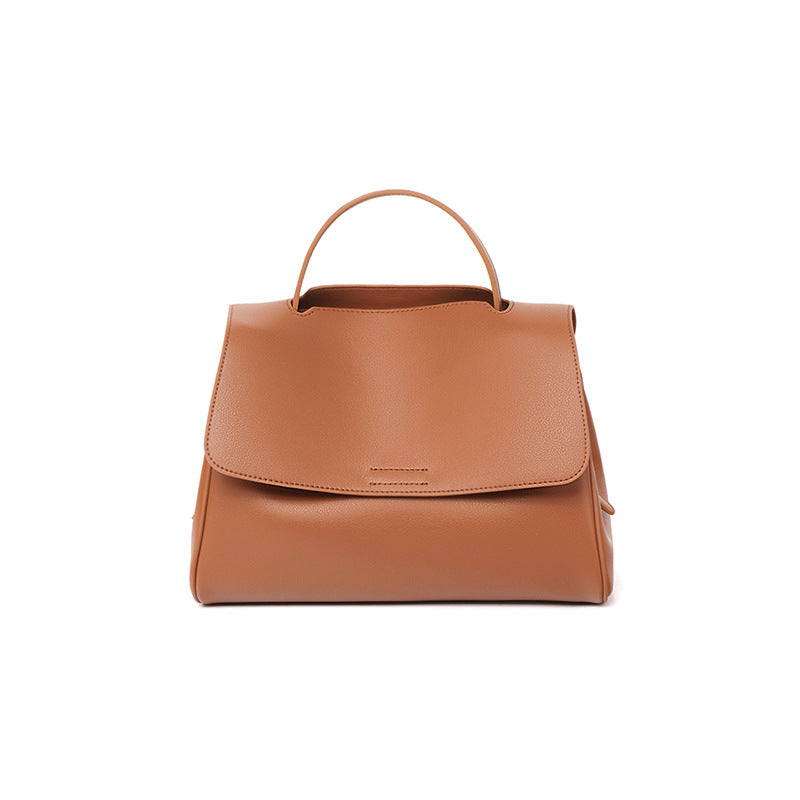 Apricot cowhide crossbody bag with zipper and file pocket