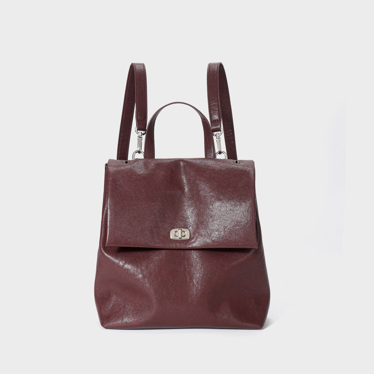 Side view of soft cowhide leather large-capacity backpack