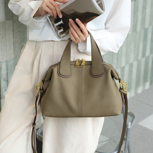 Beige genuine cowhide leather crossbody shoulder bag