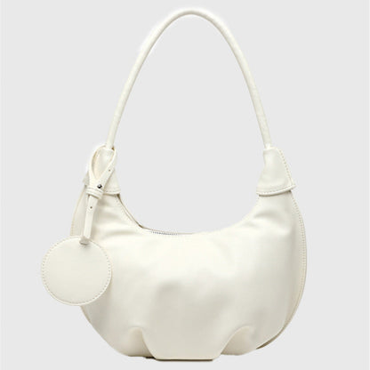Beige crescent bag in PU leather with mobile and document pockets