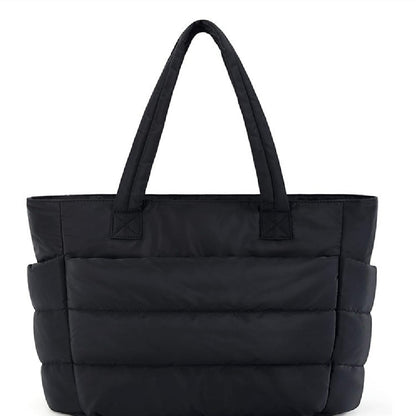 Soft black cotton-style shoulder bag with zipper closure