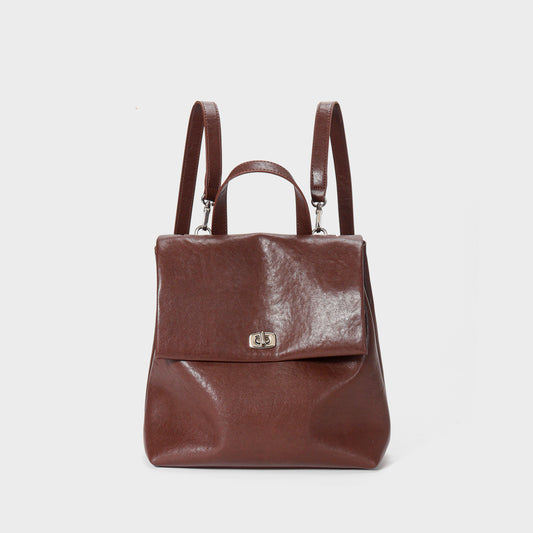 Black cowhide leather backpack for women with urban design