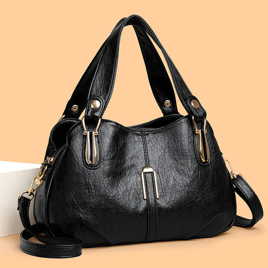 Black PU leather spliced shoulder handbag for daily use