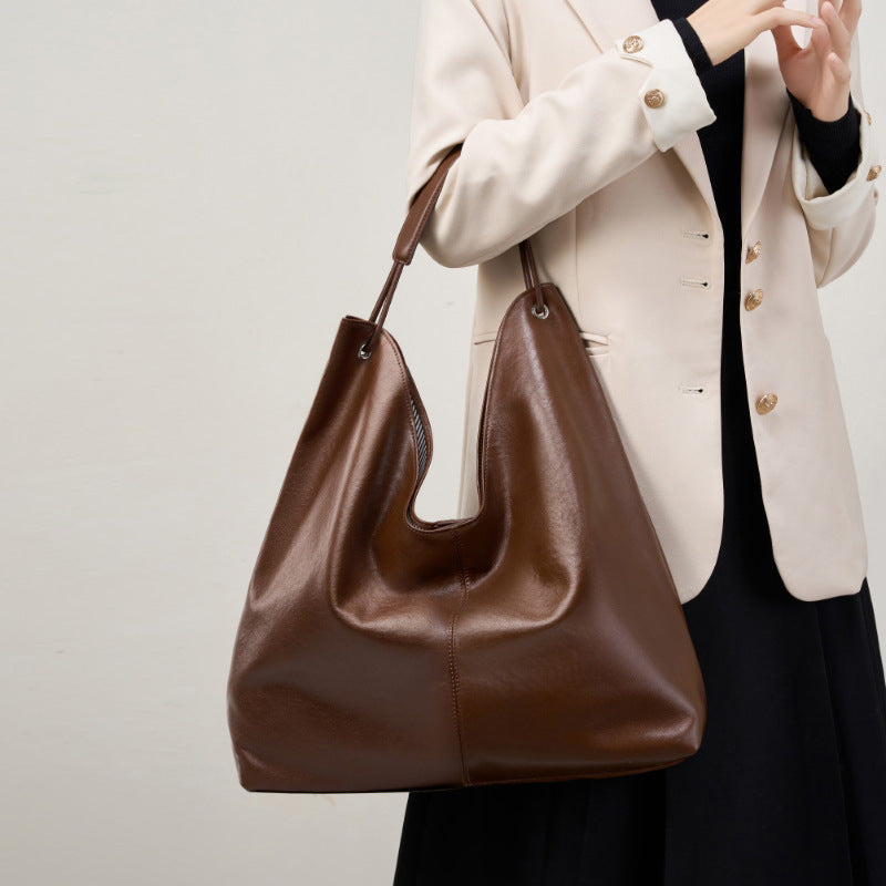 Black textured tote bag with contrast stitching