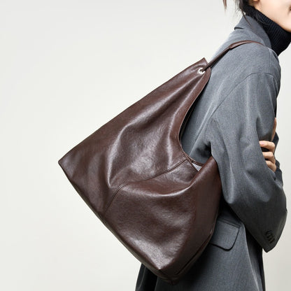Warm brown genuine leather tote for women