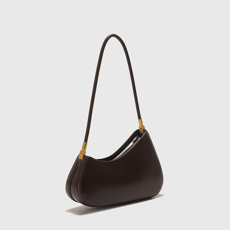 Brown oval PU leather handbag with retro silhouette