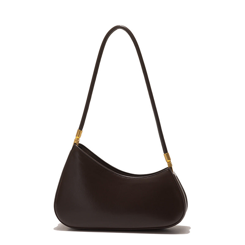 Brown PU leather shoulder bag with sewing line detail