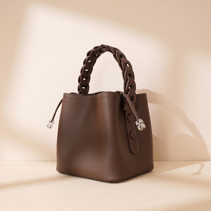 Brown purple hand-woven mini cowhide crossbody bucket bag