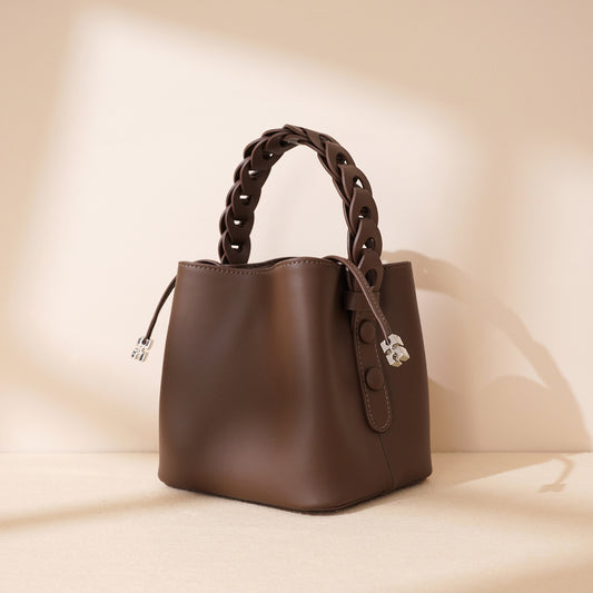 Brown purple hand-woven mini cowhide crossbody bucket bag