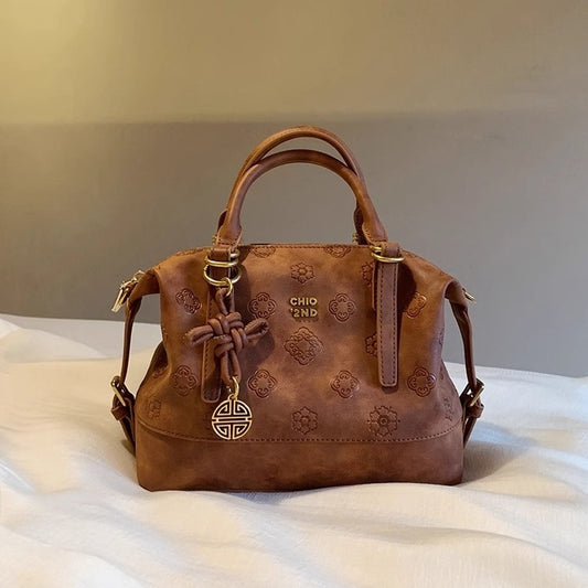 Brown rhombus quilted PU leather shoulder messenger bag