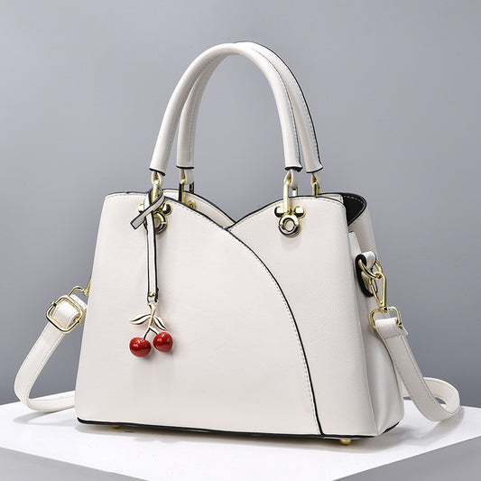 Black cherry print PU crossbody bag for women