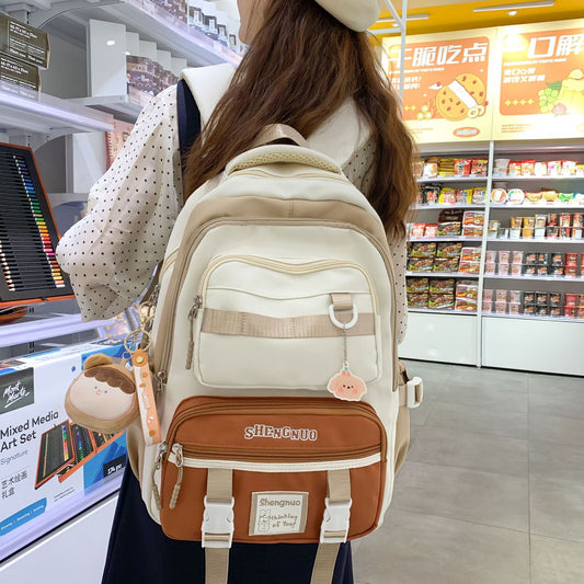 Brown contrast color student backpack for girls