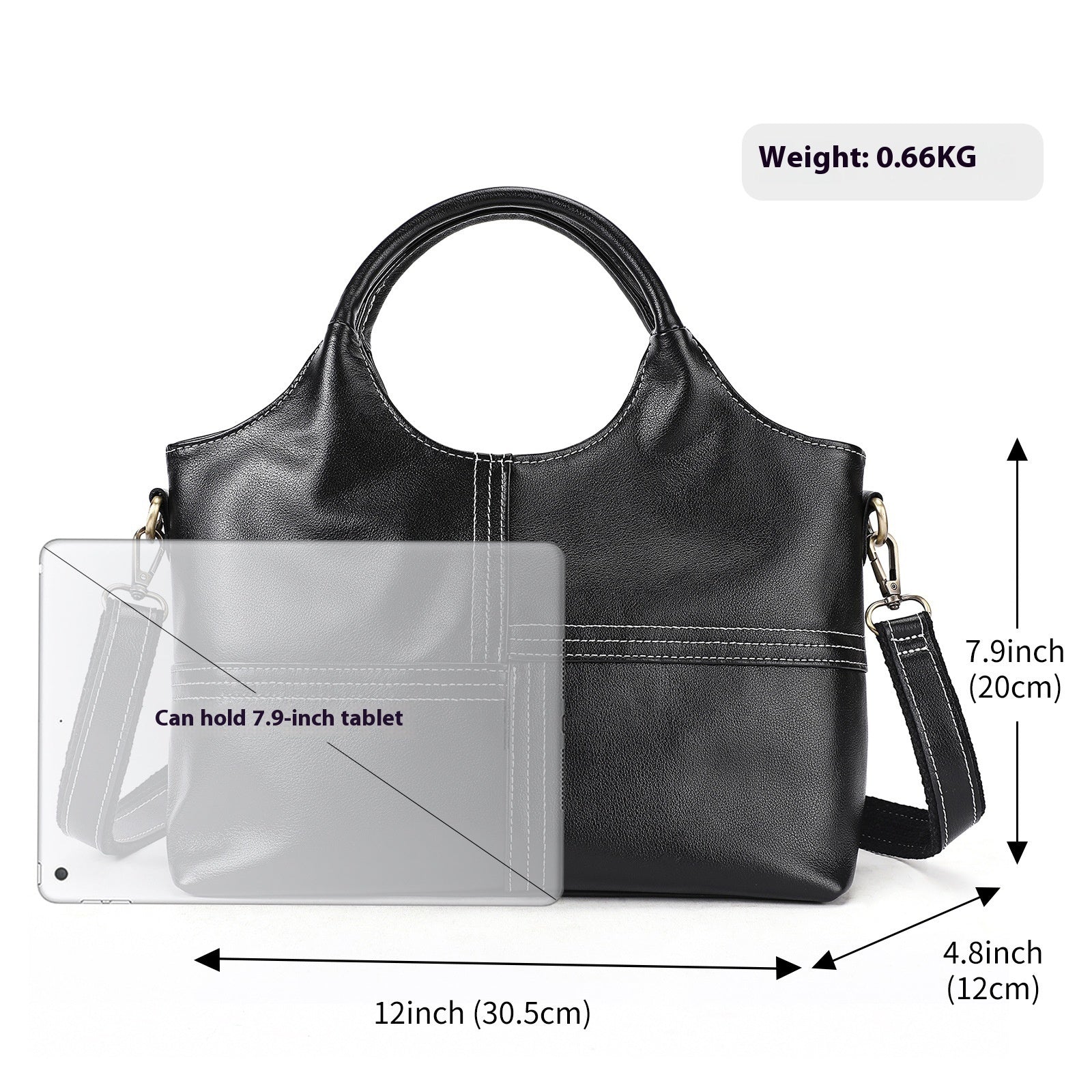 Brown first-layer cowhide leather handbag for women