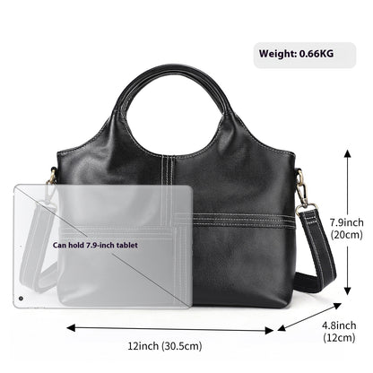Brown first-layer cowhide leather handbag for women
