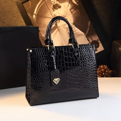 Black crocodile genuine leather shoulder bag for women