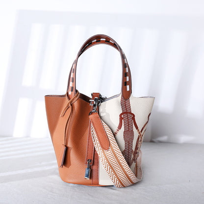 Elephant gray crocodile texture leather bucket handbag