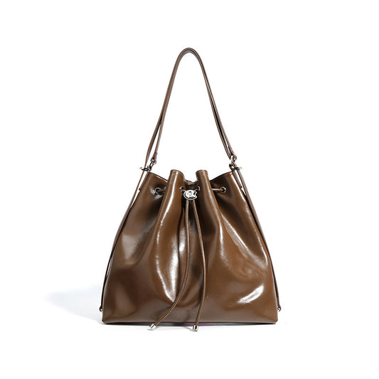 Dark burgundy retro bucket handbag with zipper compartments