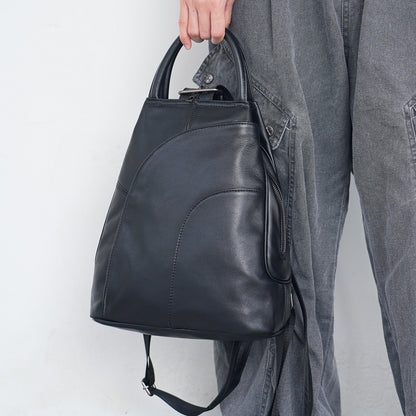 Front view of soft leather backpack with slit pocket