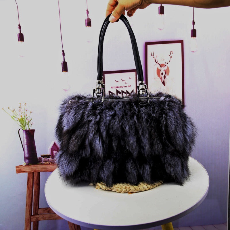 Fur tote bag with shoulder strap carry options