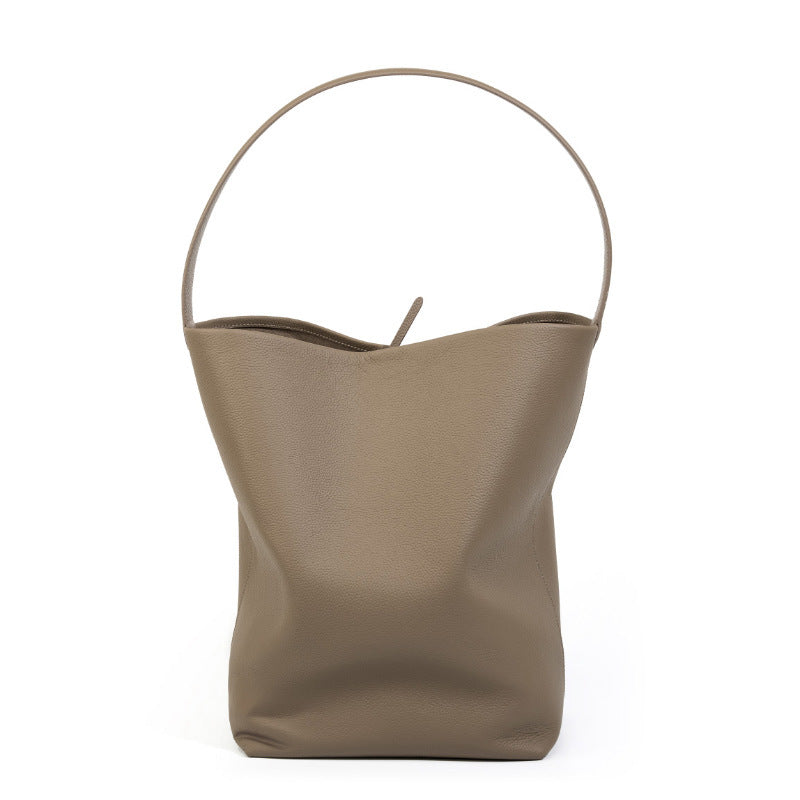 Gray cowhide tote bag with European retro design