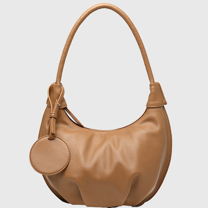 Gray crescent-shaped PU leather dumpling bag for women