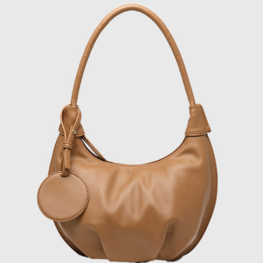 Gray crescent-shaped PU leather dumpling bag for women