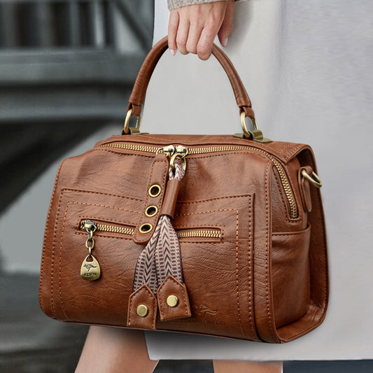 Gray PU leather retro crossbody shoulder bag for women
