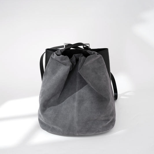 Gray suede-texture matte cowhide women’s backpack