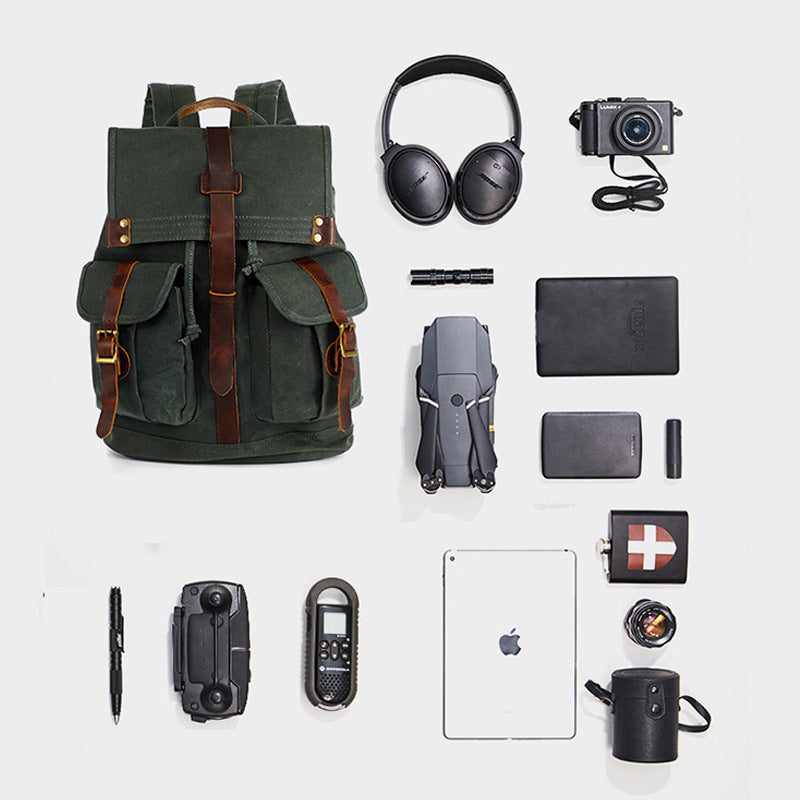 Gray unisex travel backpack in wear-resistant canvas