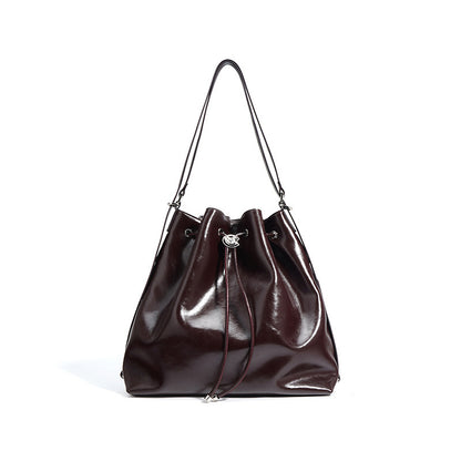 Interior compartments of genuine leather bucket purse