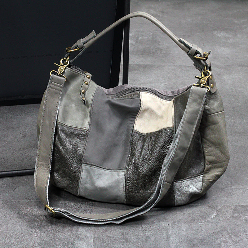 Interior view of polyester cotton-lined leather bag