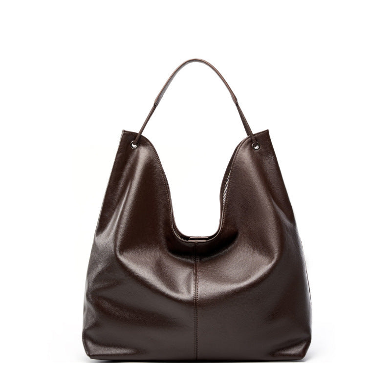Large capacity cowhide leather shoulder bag