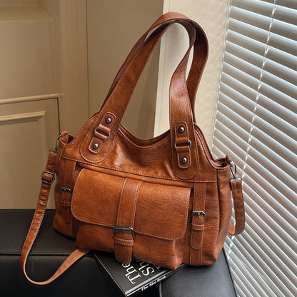 Brown large-capacity shoulder tote for women