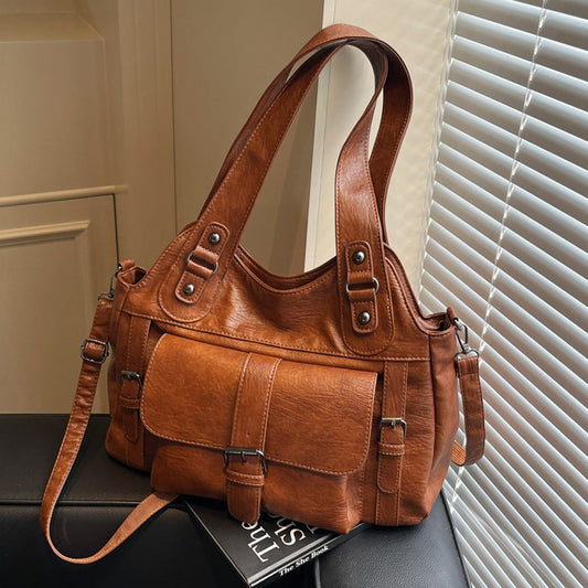 Brown large-capacity shoulder tote for women