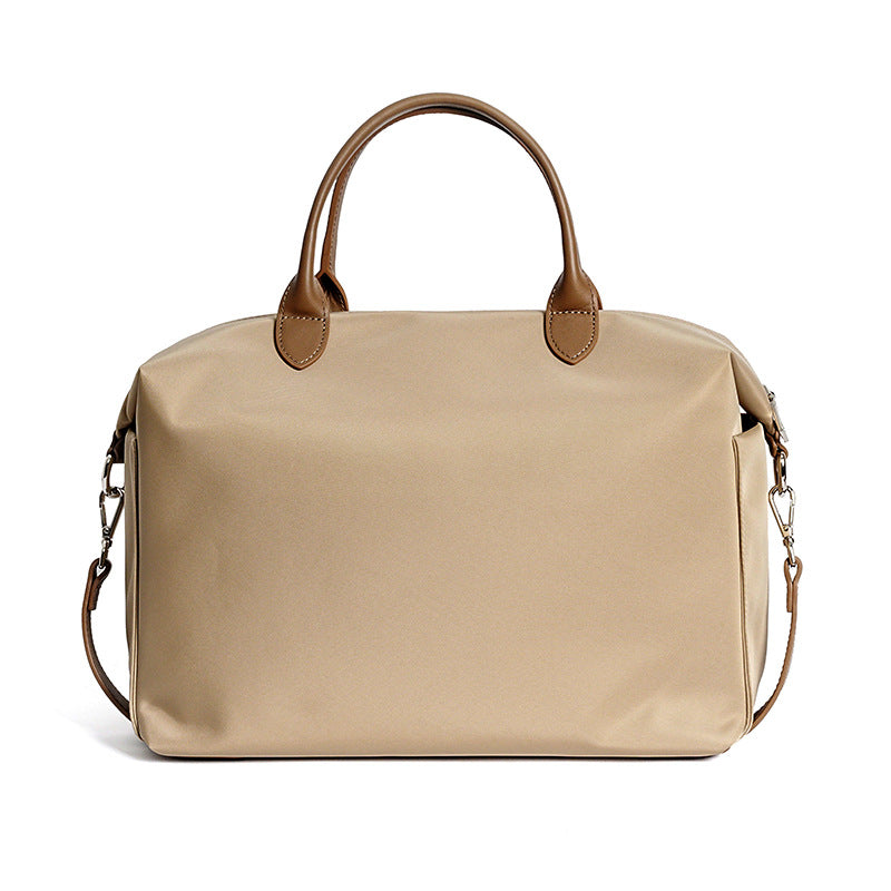 Light khaki nylon and leather large capacity tote